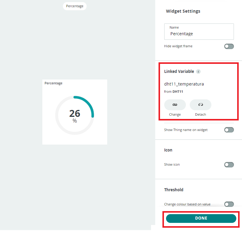 Percentage widget-a konfiguratuta